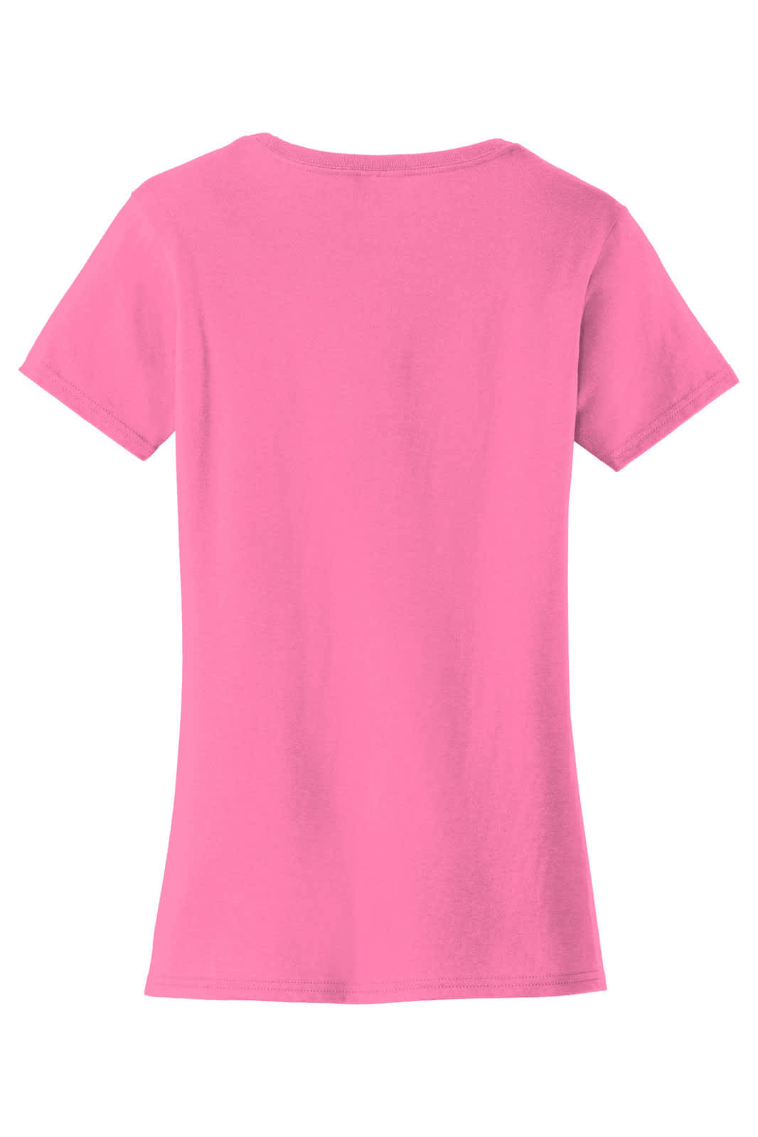 A pink ladies' T-shirt featuring a fitted style and short sleeves, displayed from the back. It has a logo on the garment.