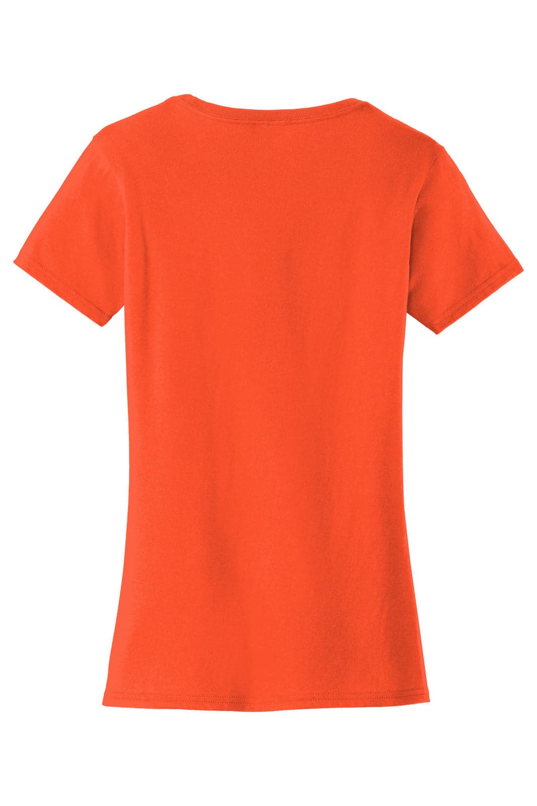 An orange ladies' t-shirt featuring a fitted design and short sleeves. It has a branding logo on the back.