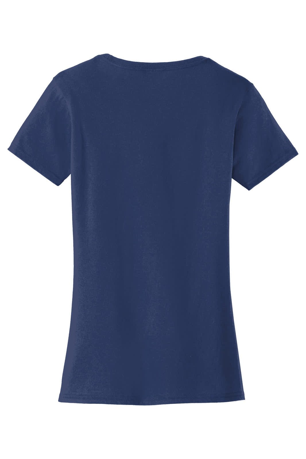 A navy blue ladies' T-shirt with a classic fit and short sleeves, featuring a branding logo.