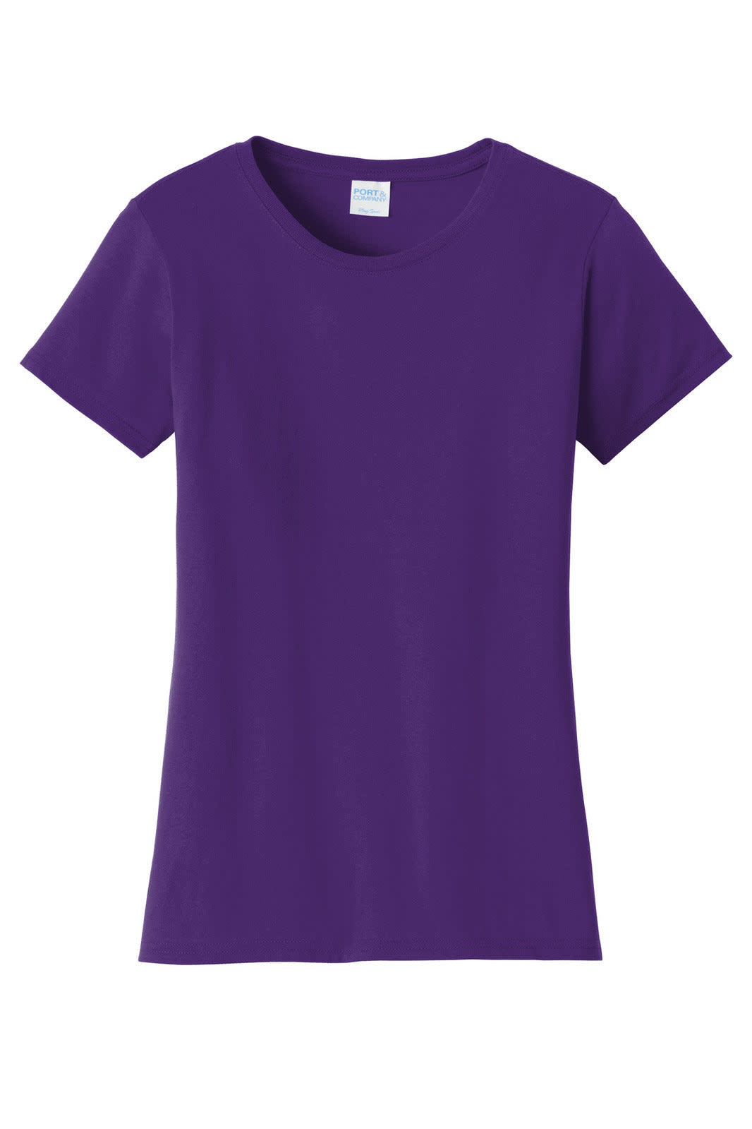 A purple ladies t-shirt with a classic fit and round neckline. Features a logo on the label.