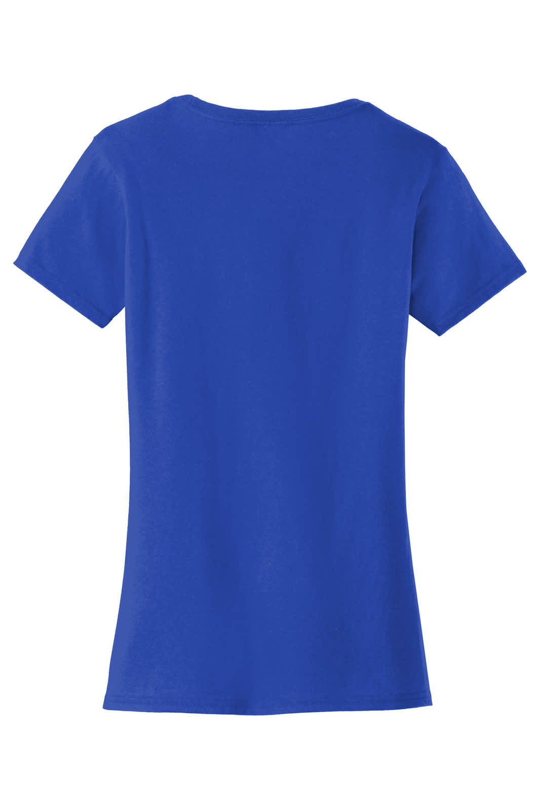 A blue short-sleeve ladies t-shirt featuring a simple design and a logo on the back.
