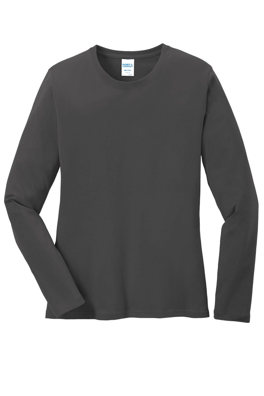 A long sleeve grey t-shirt with a round neckline and a logo on the label. Suitable for casual wear.