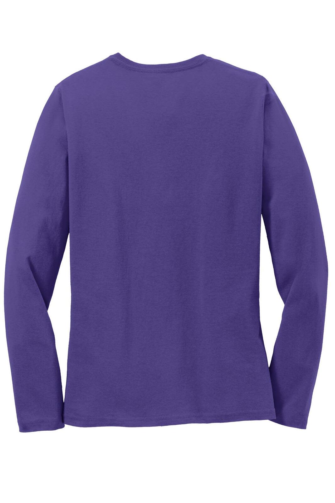A long sleeve tee in purple, featuring a simple design with a logo on the back.