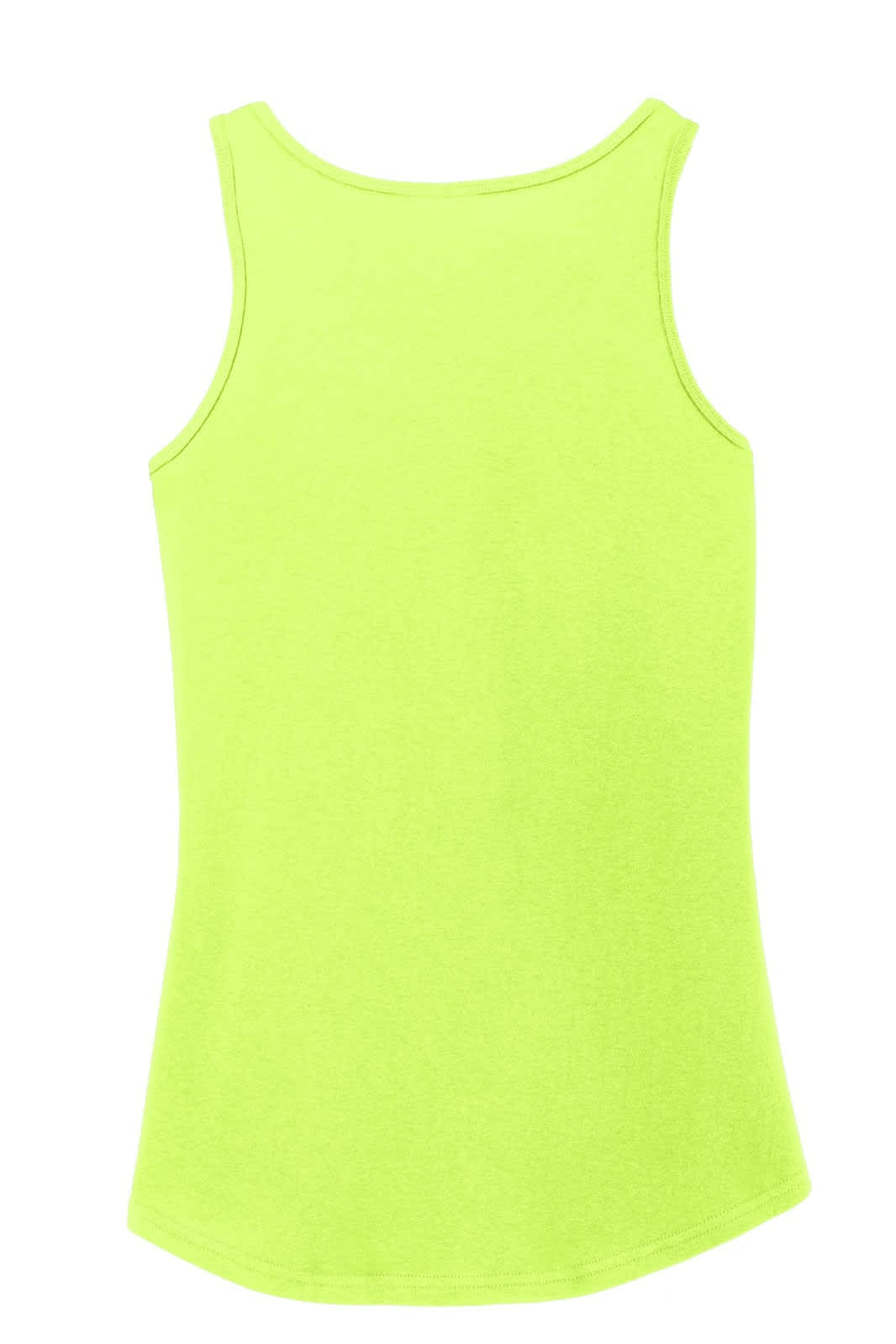 A bright yellow women's tank top with a relaxed fit and a rounded hem. It features a logo.