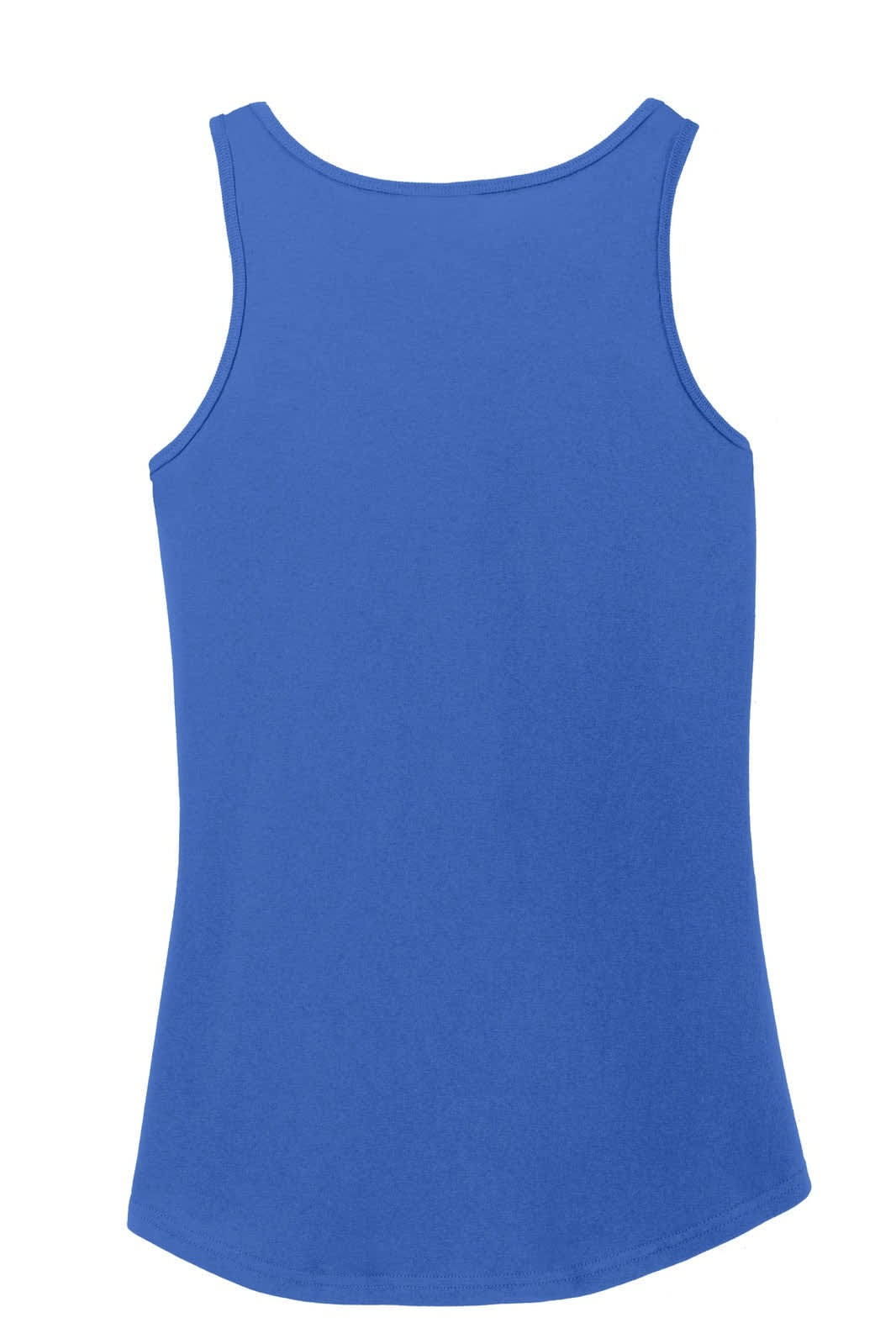 A blue tank top with a rounded neckline and a fitted design. The back is smooth without any visible logos.