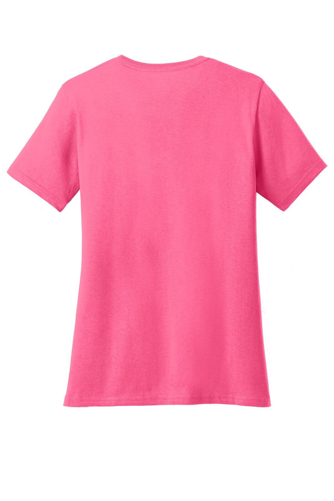 A pink V-neck T-shirt featuring short sleeves and a plain back, made from core cotton fabric.