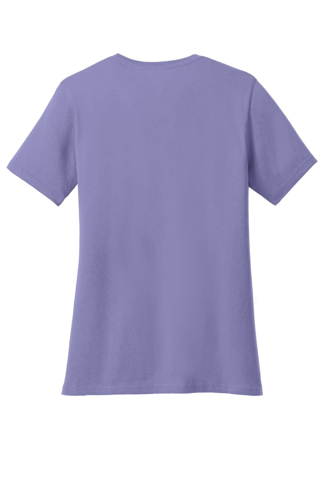 A purple women's V-neck T-shirt made from cotton, featuring short sleeves and a plain back.