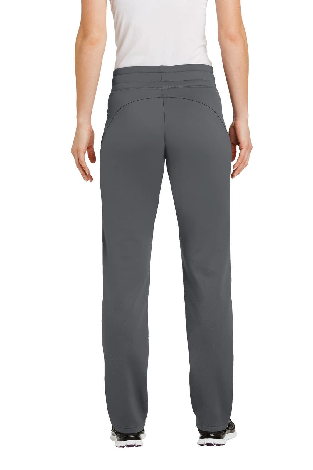 Sport-Tek Ladies Sport-Wick Fleece Pant in grey, featuring a fitted design and a logo on the waistband.