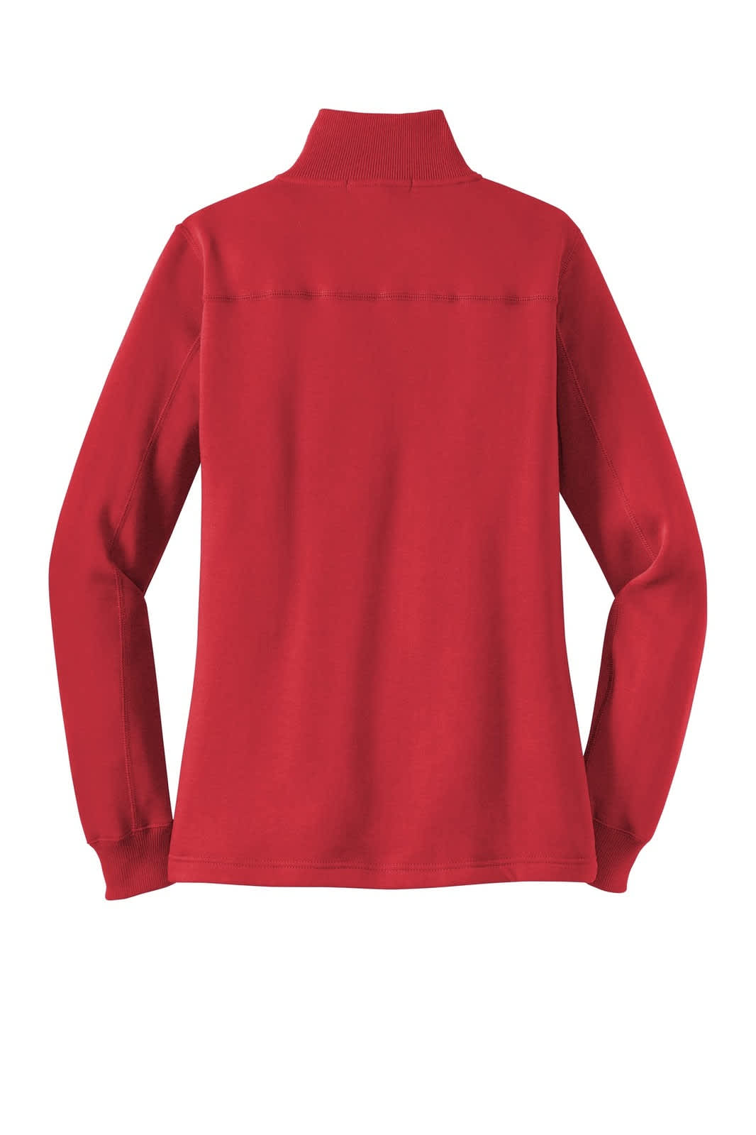 A red Sport-Tek ladies 1/4-zip sweatshirt, featuring a back view with long sleeves and a collar.