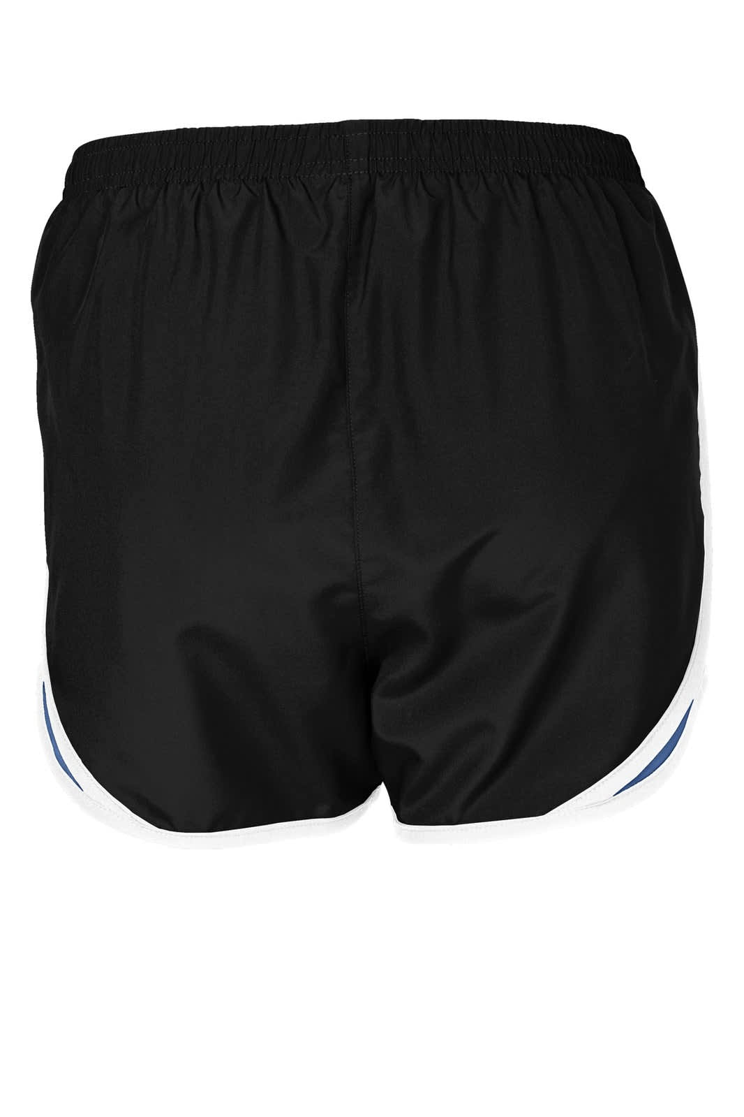 Sport-Tek Ladies Cadence Shorts in black with contrasting side panel details and an elasticated waistband. Features a logo.