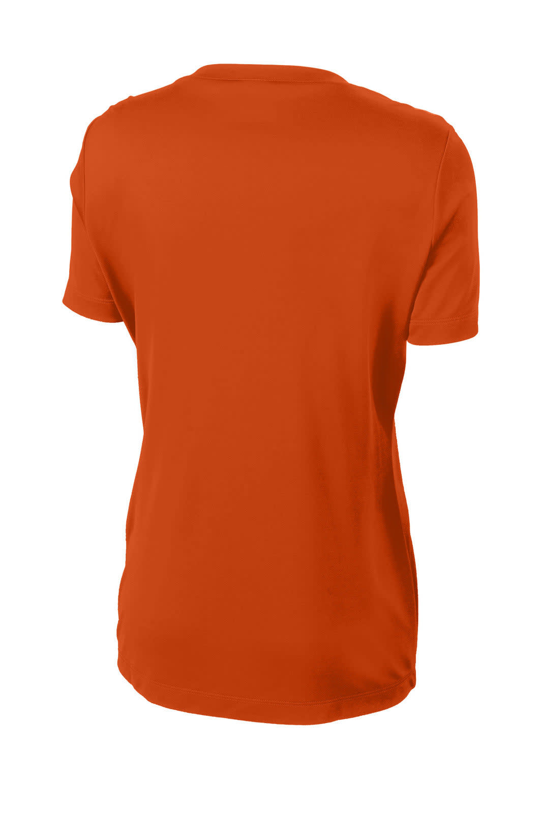 An orange Sport-Tek Ladies PosiCharge Competitor Tee with a crew neckline and short sleeves, featuring a branding logo.