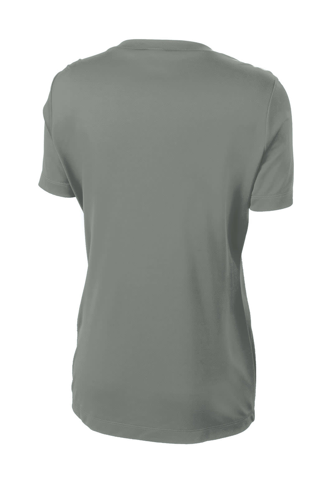A grey Sport-Tek Ladies PosiCharge Competitor Tee with a crew neckline and short sleeves, featuring a logo.