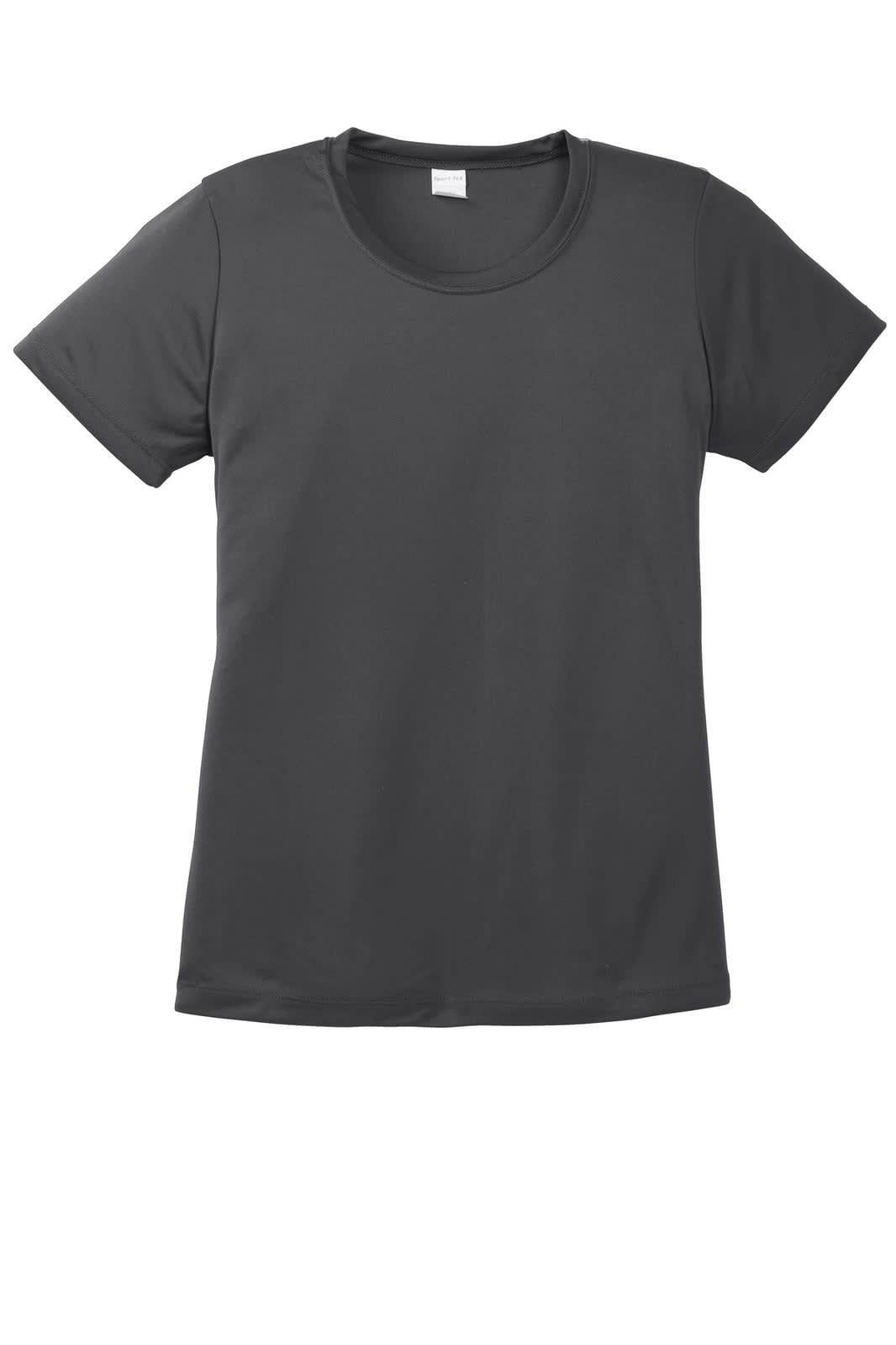 A grey Sport-Tek Ladies PosiCharge Competitor Tee, featuring a crew neck and short sleeves. It has a logo on the front.