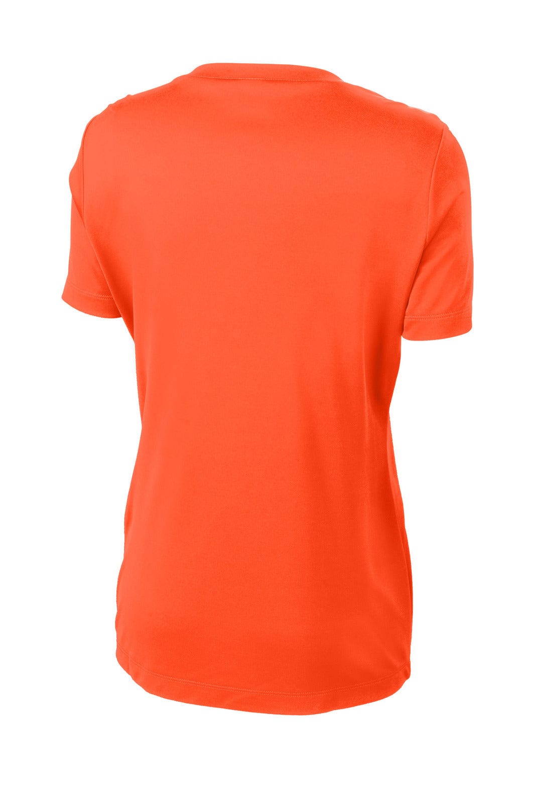 An orange ladies' t-shirt with a crew neckline and short sleeves. The back features a logo.