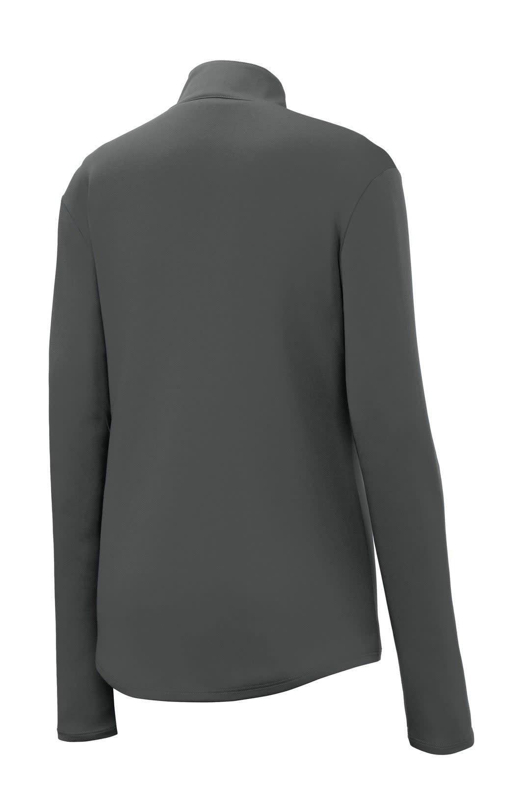 A grey Sport-Tek Ladies PosiCharge Competitor 1/4-Zip Pullover with a back view, featuring long sleeves and a collar.