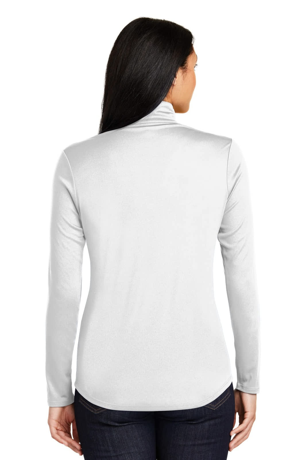 A grey Sport-Tek Ladies PosiCharge Competitor 1/4-Zip Pullover featuring a high collar and long sleeves, with a logo.