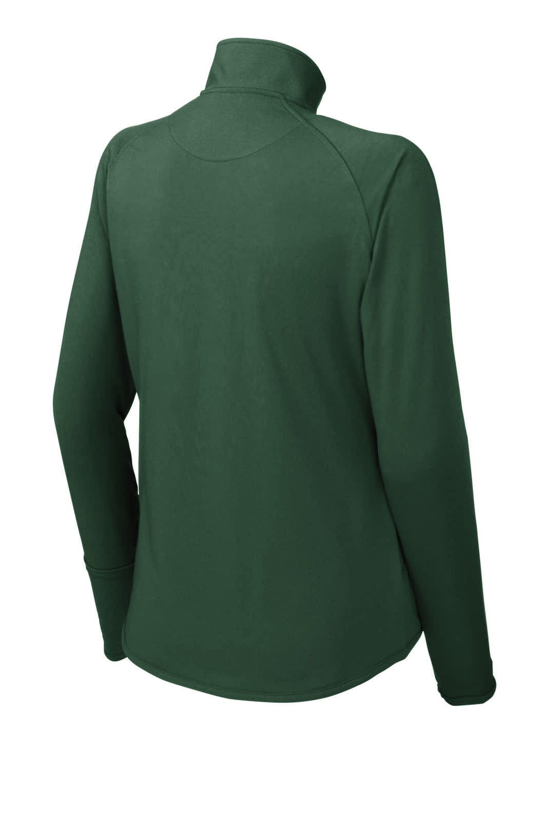 A green Sport-Tek Ladies Sport-Wick Stretch 1/2-Zip Pullover featuring a high collar and long sleeves.