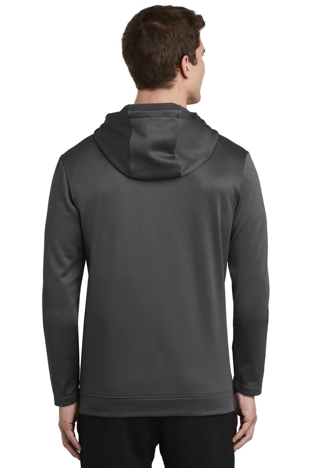 A dark grey Nike Therma-FIT full-zip fleece hoodie, featuring a hood and soft fleece material.