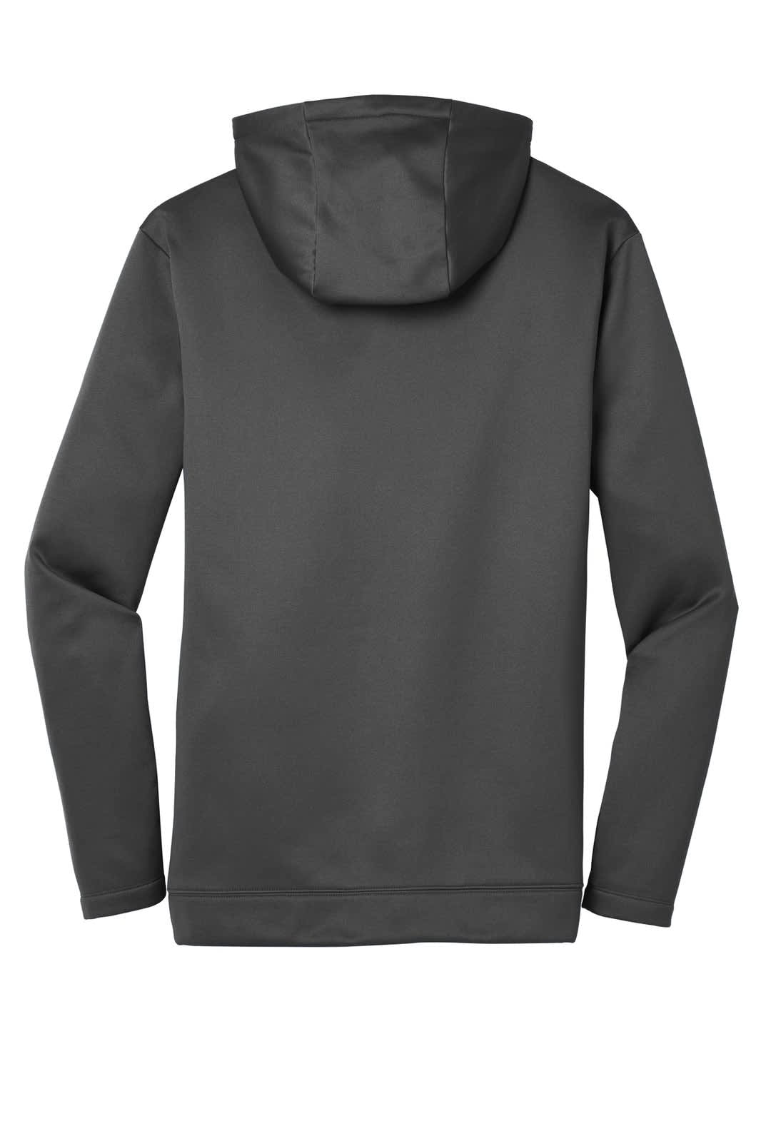 A grey Nike Therma-FIT full-zip fleece hoodie featuring a hood and long sleeves, with a logo on the back.