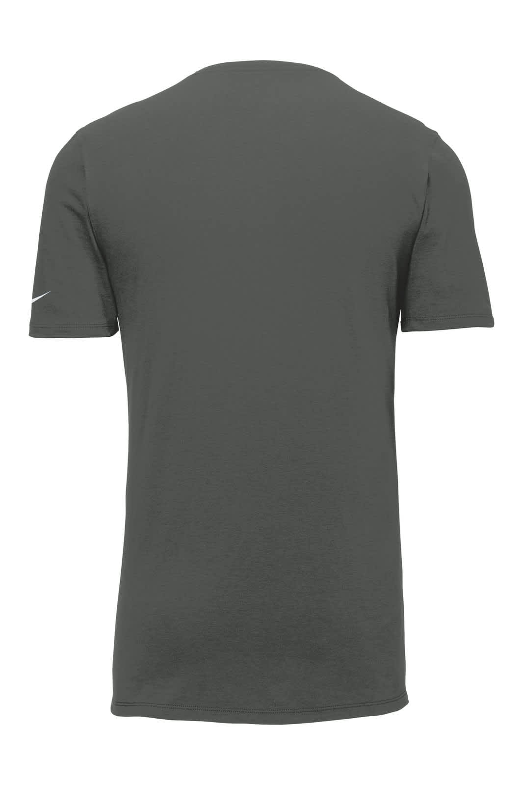 A dark green Nike Dri-FIT Cotton/Poly Tee, featuring short sleeves and a logo. The image shows the back view of the shirt.
