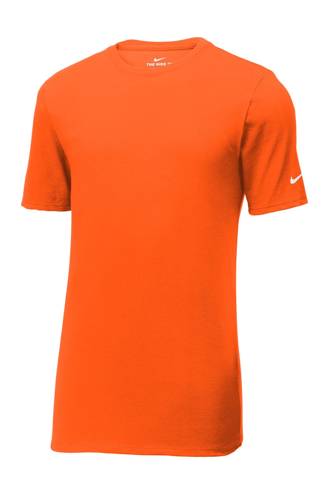 An orange Nike Dri-FIT cotton/polyester t-shirt with a small logo on the sleeve.