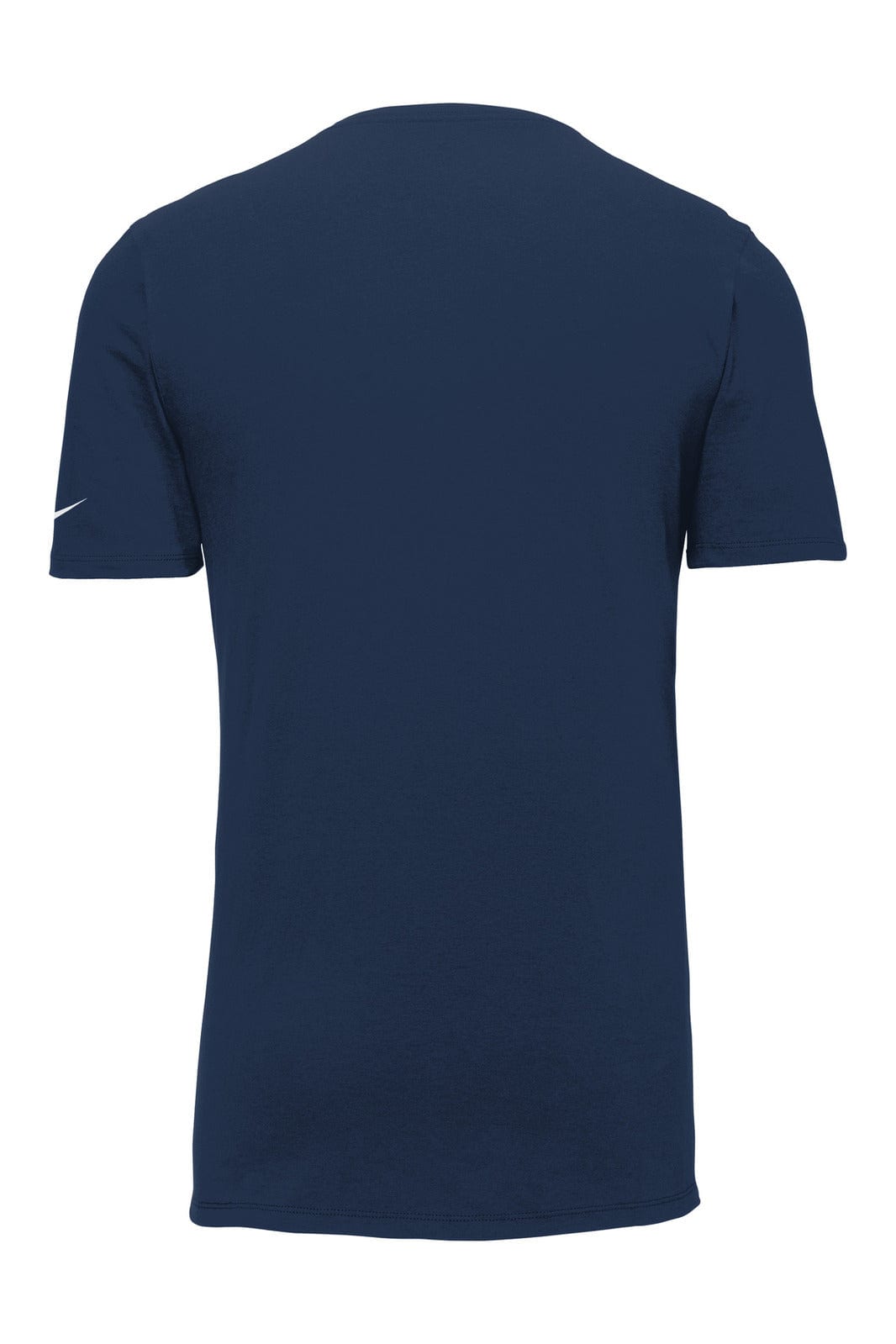 A navy blue Nike Dri-FIT cotton/polyester t-shirt featuring a logo on the sleeve.