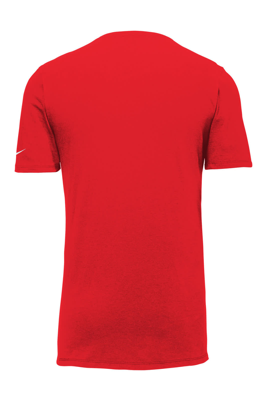 A red Nike Dri-FIT Cotton/Poly Tee featuring a small logo on the back.