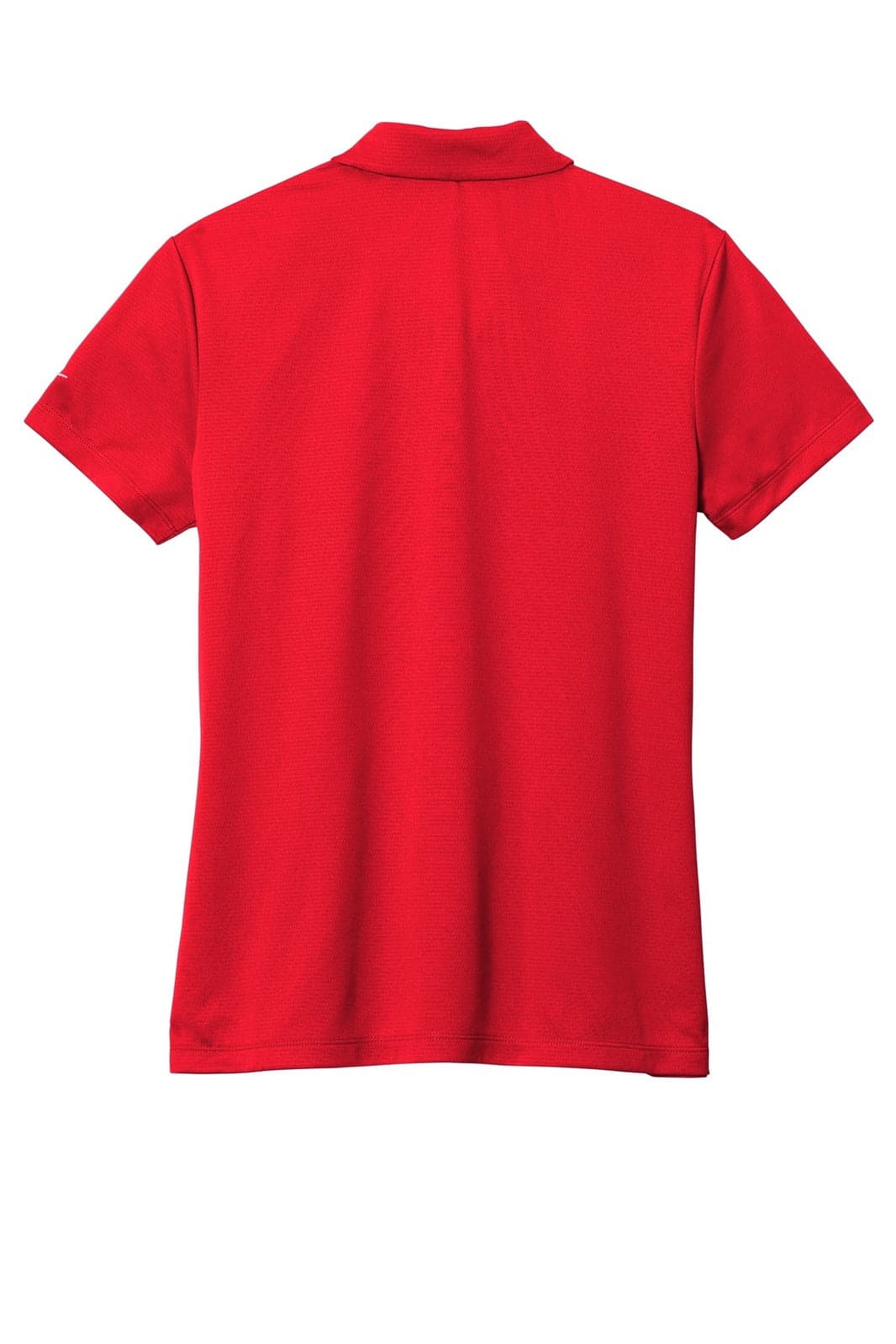 A red ladies' polo shirt with a classic collar and short sleeves. It has a logo on one side.