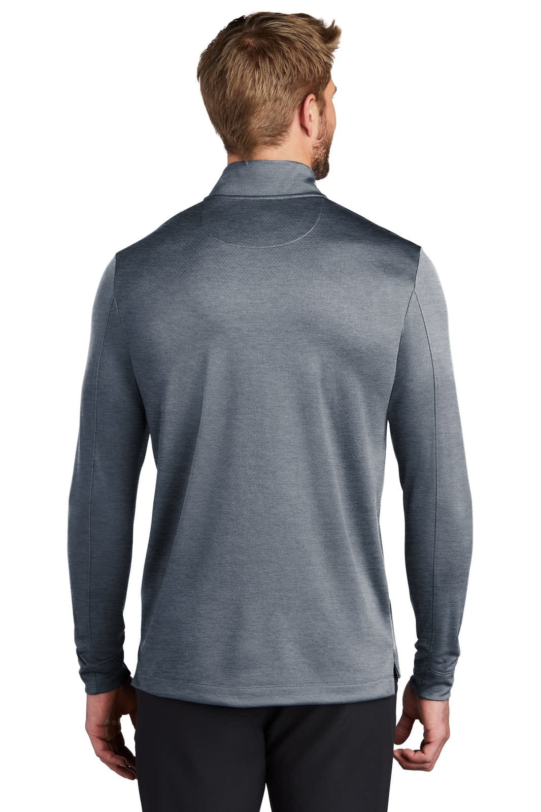 A grey Nike Dry 1/2-Zip Cover-Up featuring a high collar and long sleeves, with branding visible.