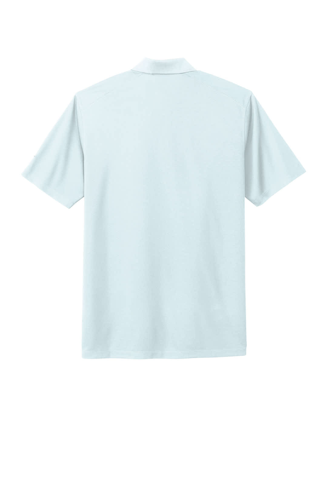 A light blue polo shirt with short sleeves, featuring a collar and a logo on the chest.