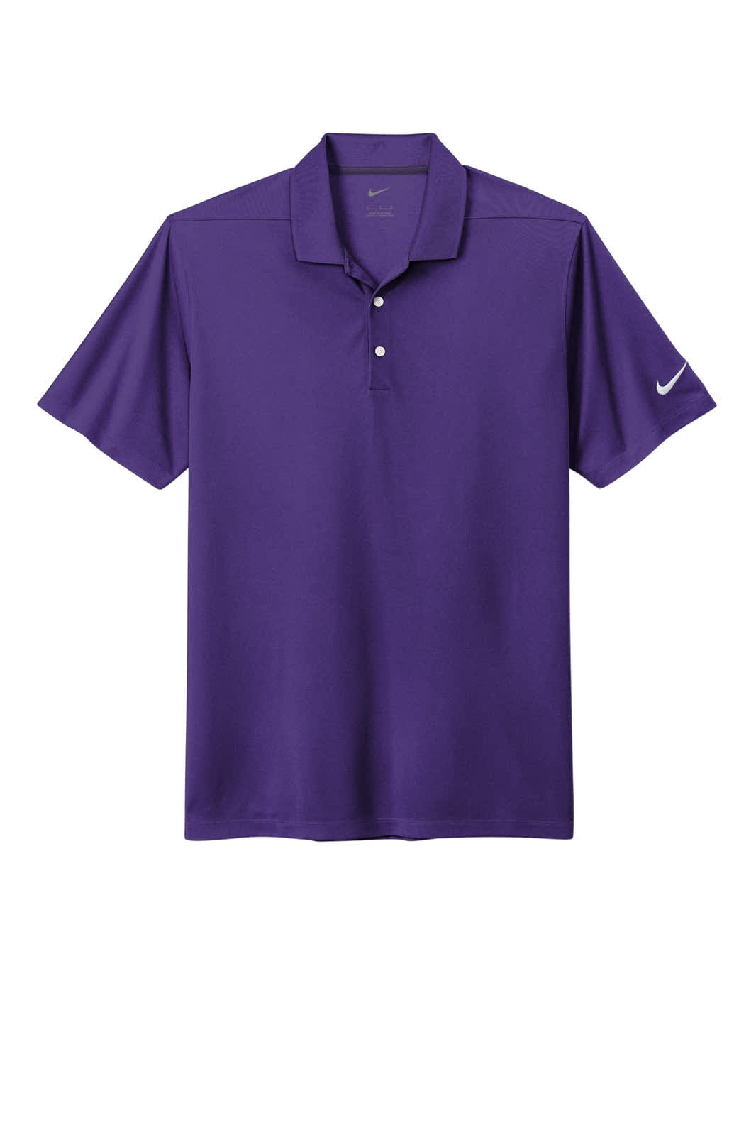 A purple Nike Dri-FIT Micro Pique 2.0 Polo shirt with a branding logo on the sleeve.