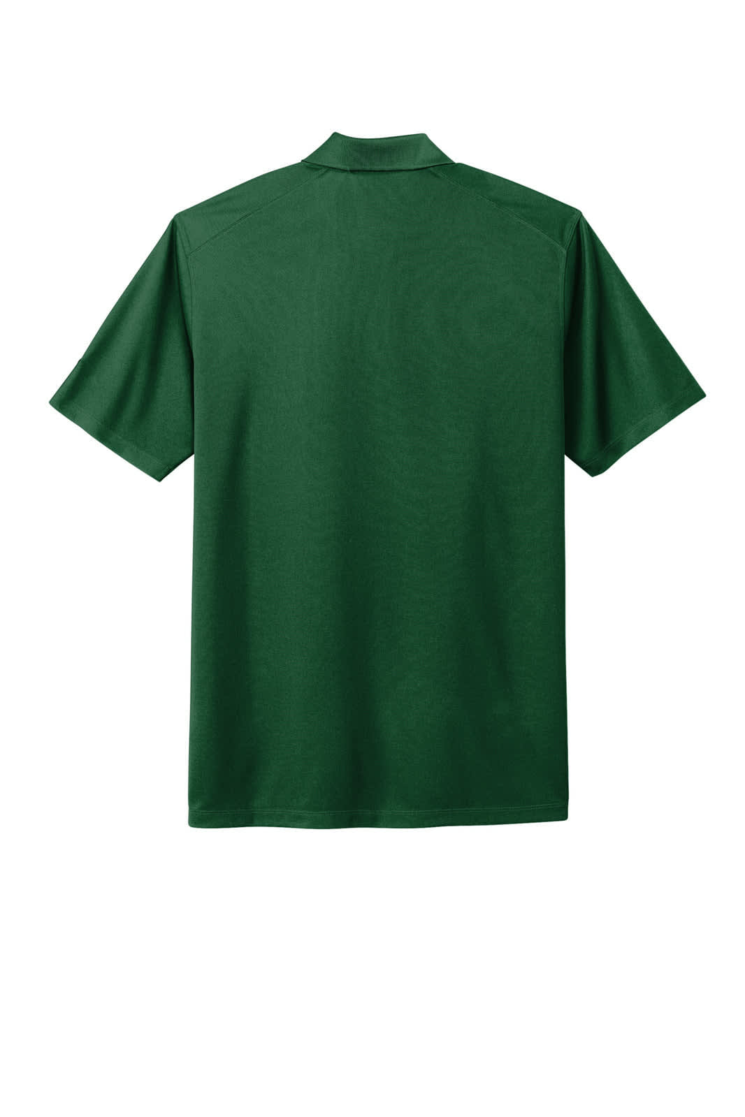A green polo shirt with short sleeves and a collar, featuring a logo. The back view is shown.