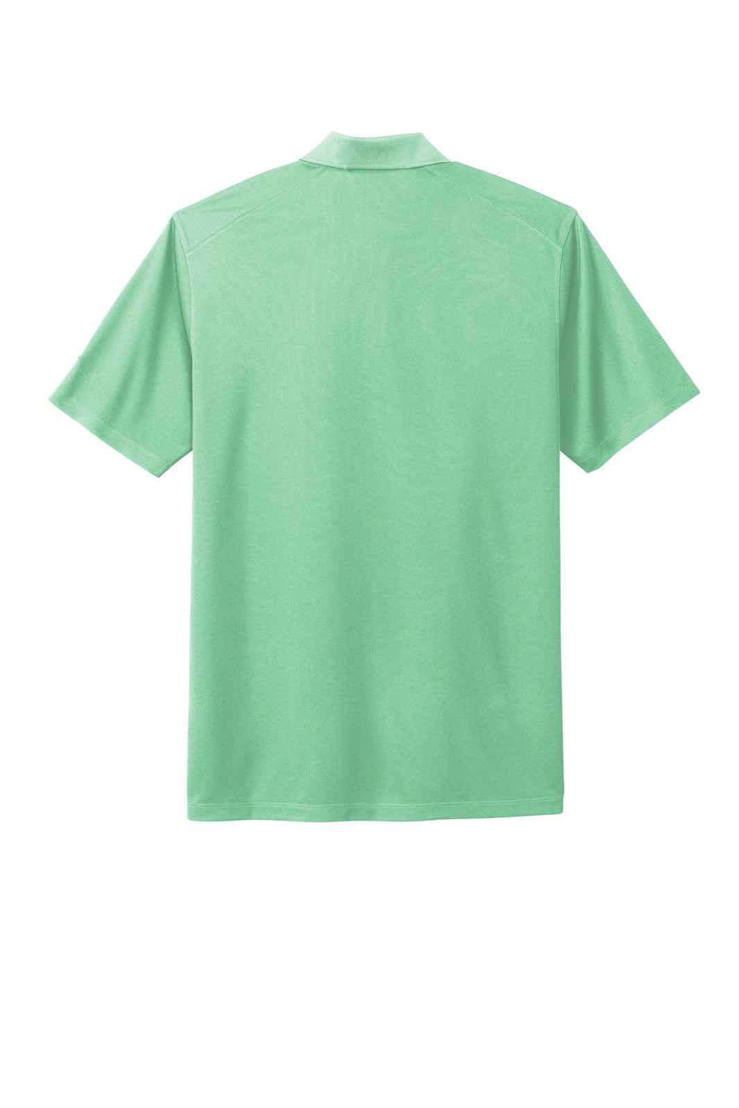 A light green polo shirt with short sleeves and a collar, featuring a logo on the front.