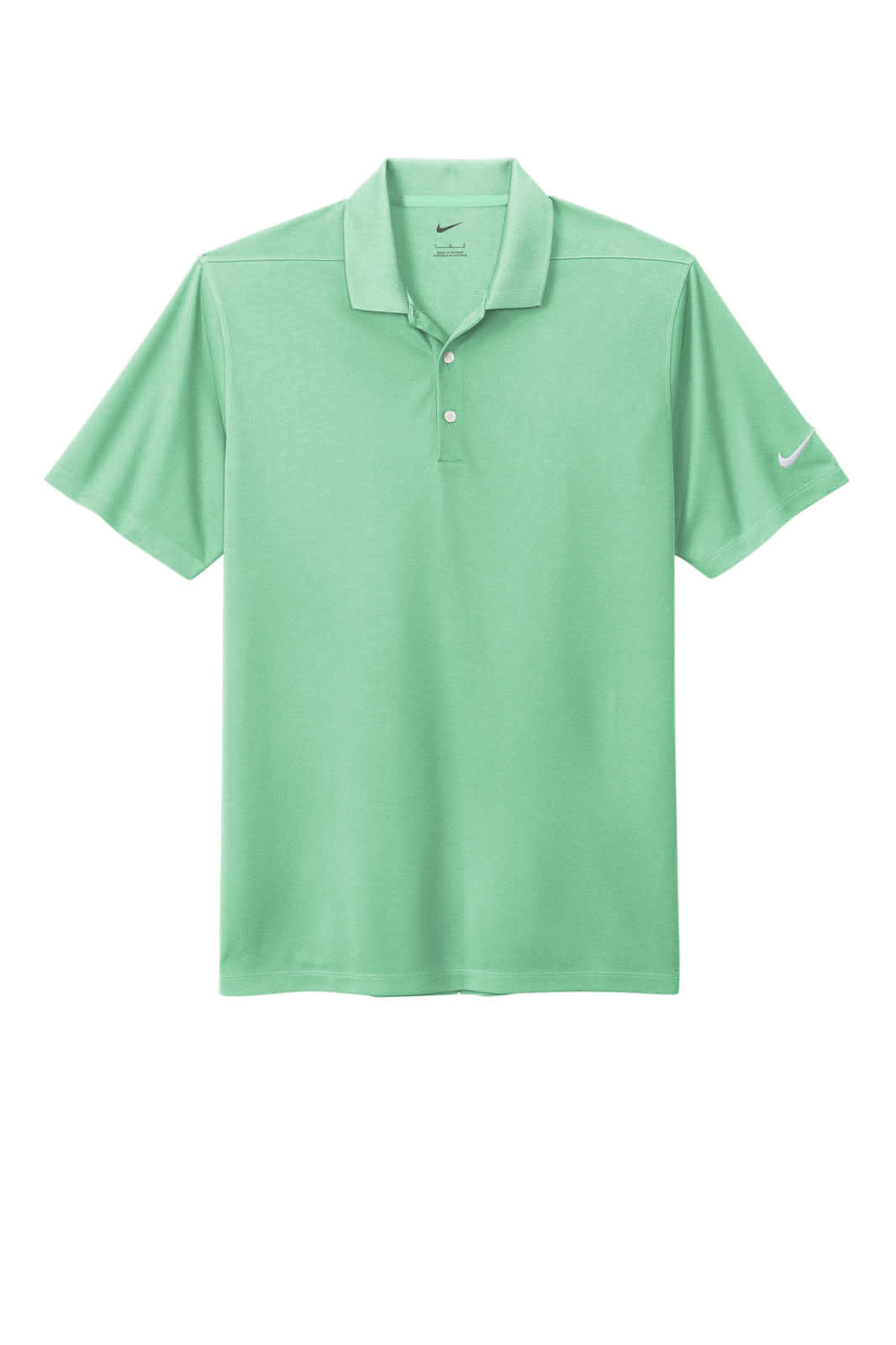 A light green Nike Dri-FIT Micro Pique 2.0 Polo shirt with a logo on the sleeve.