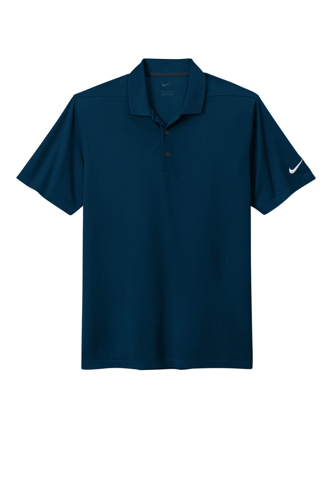 A navy Nike Dri-FIT Micro Pique 2.0 polo shirt with a logo. Short sleeves and a relaxed fit.