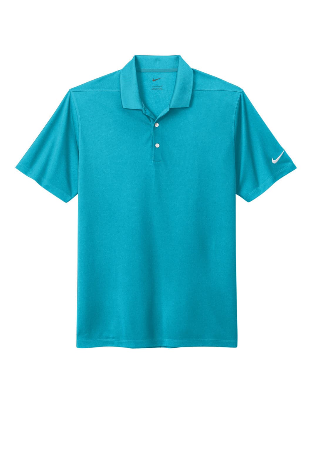 A turquoise Nike Dri-FIT Micro Pique 2.0 polo shirt with a buttoned collar and a logo on the sleeve.