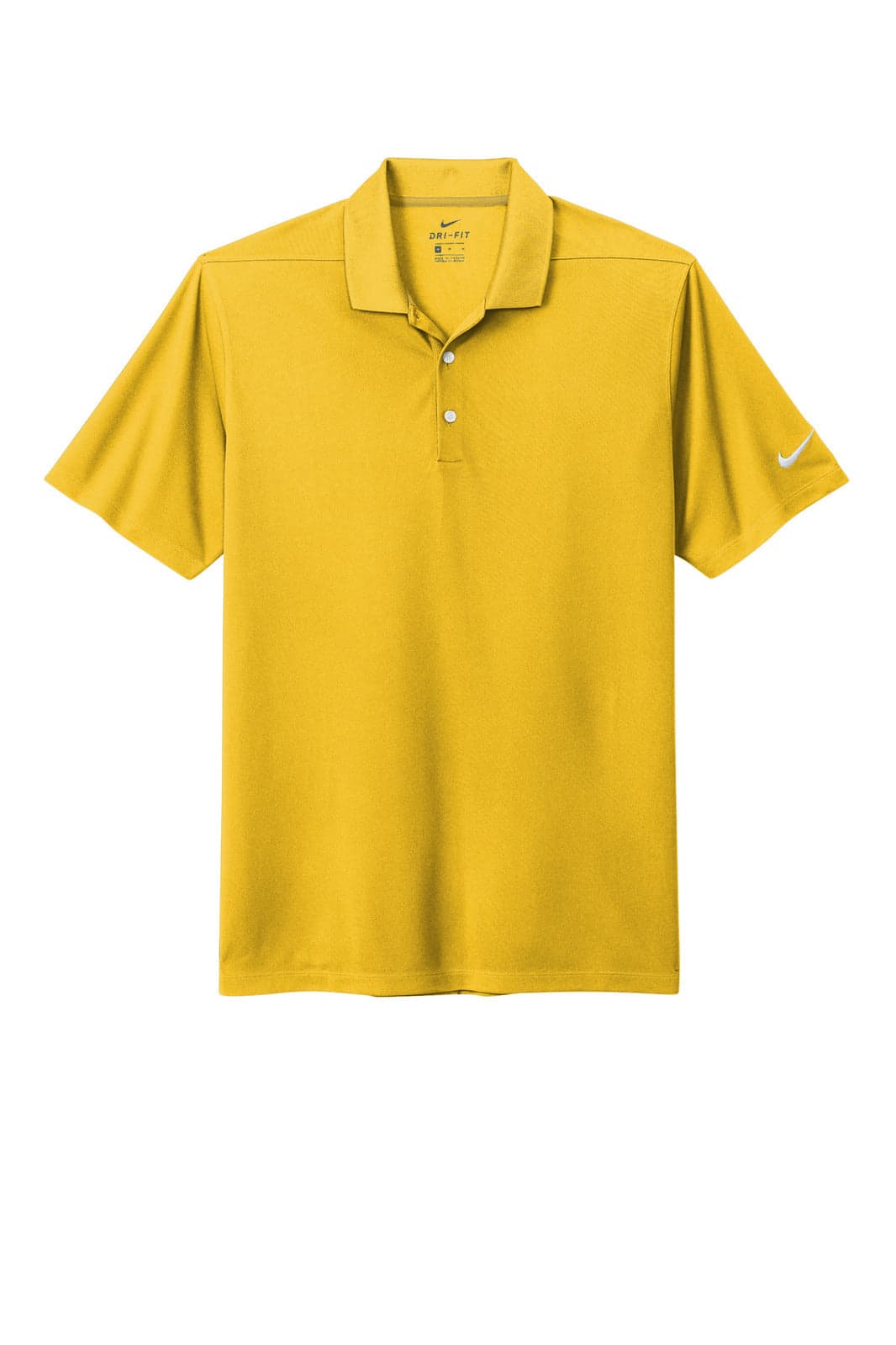 A yellow Nike Dri-FIT Micro Pique 2.0 Polo shirt featuring a a logo and a classic collar.
