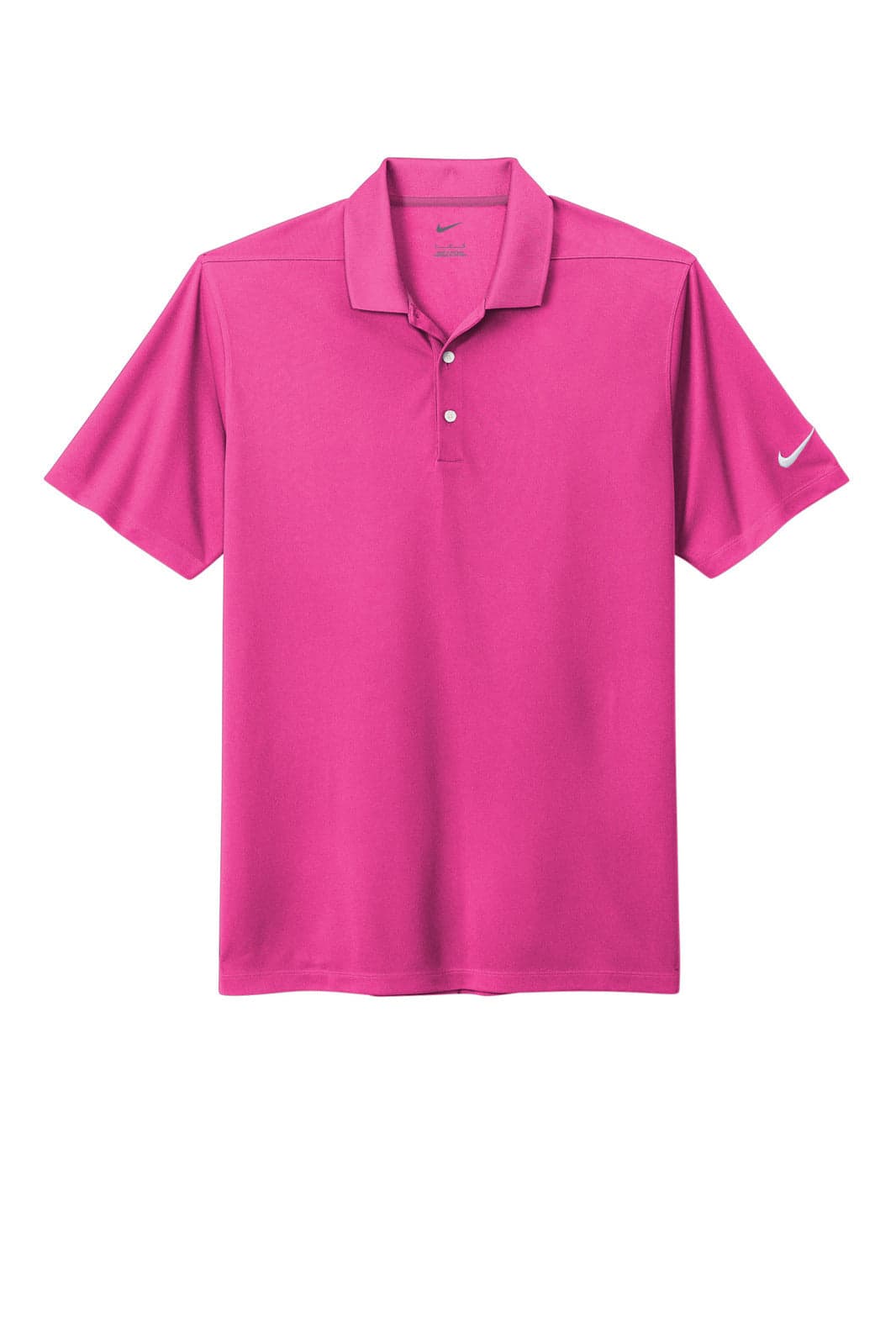 A pink Nike Dri-FIT Micro Pique 2.0 Polo shirt with a collar and a logo on one sleeve.