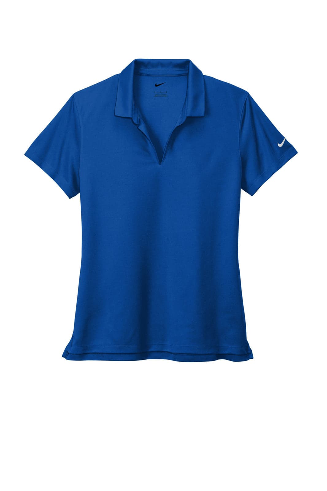 A blue Nike Ladies Dri-FIT Micro Pique 2.0 Polo shirt featuring a branded logo on the sleeve.