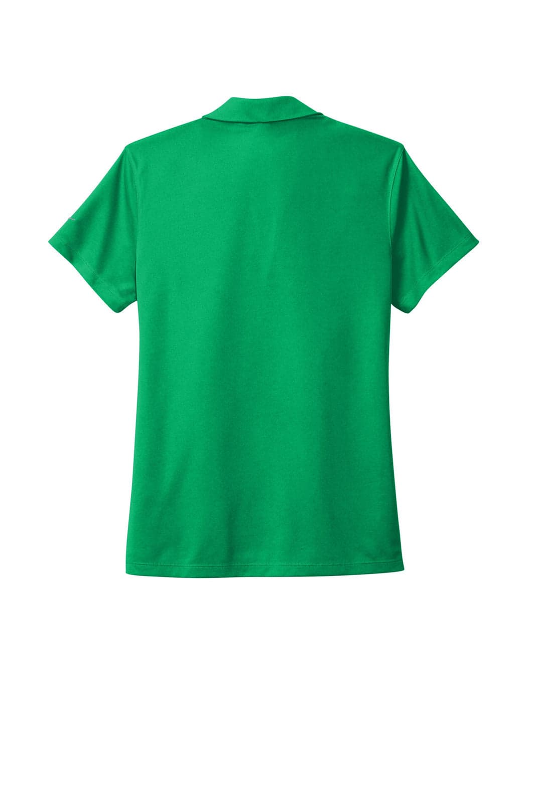 A green polo shirt with a collar, featuring a logo on the back.