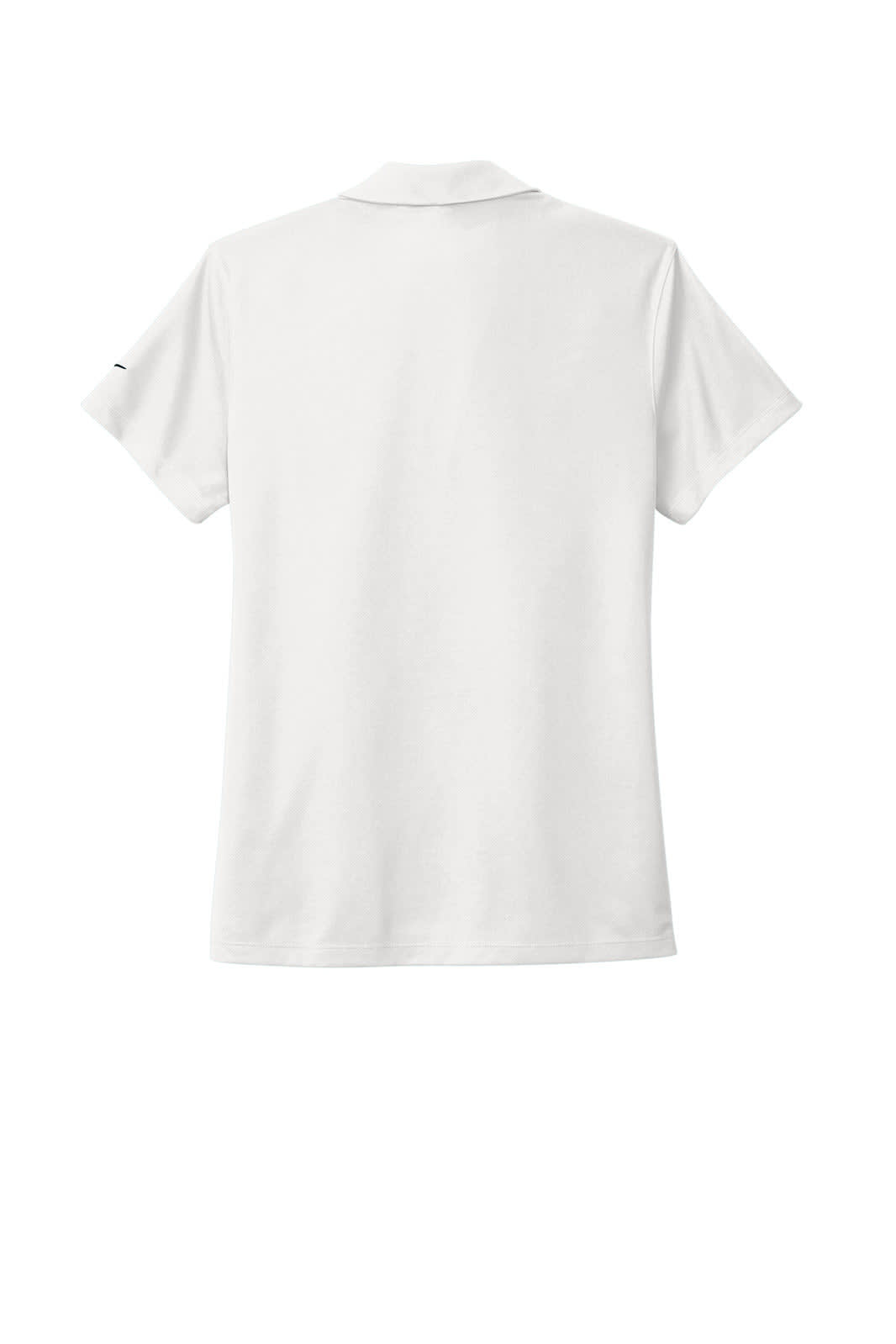 A white Nike Ladies Dri-FIT Micro Pique 2.0 Polo shirt with a logo on the side.