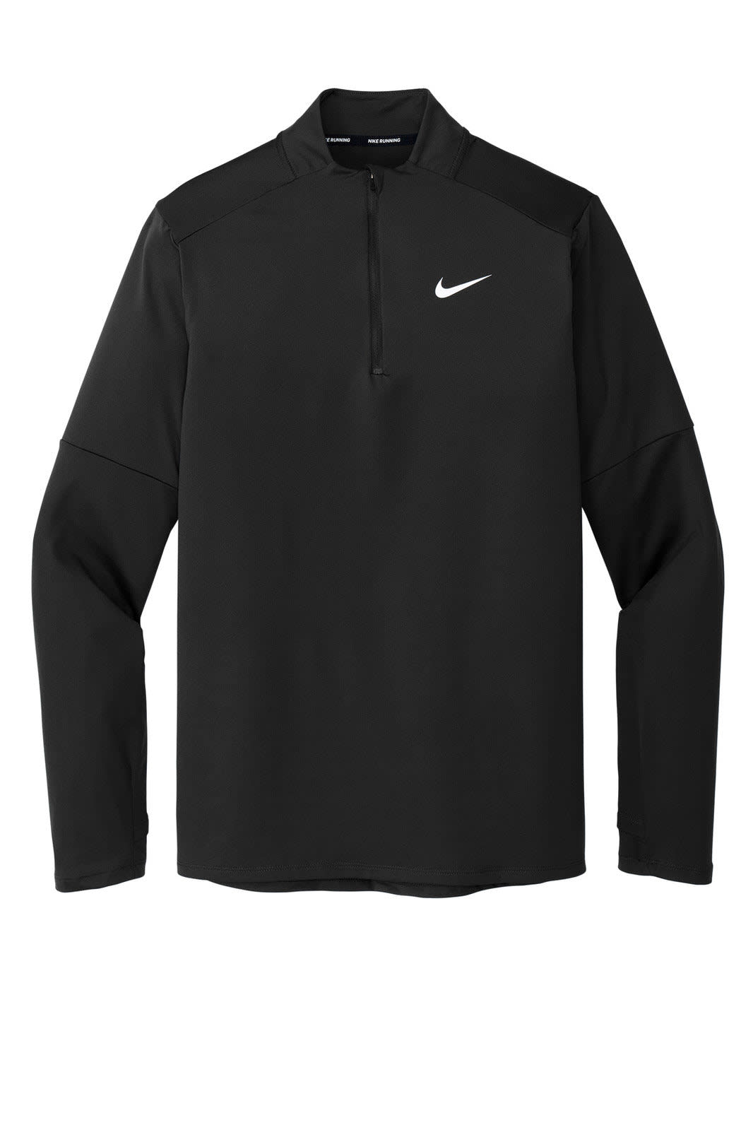 A black Nike Dri-FIT Element 1/2-Zip Top featuring long sleeves and a zippered neckline with a logo.