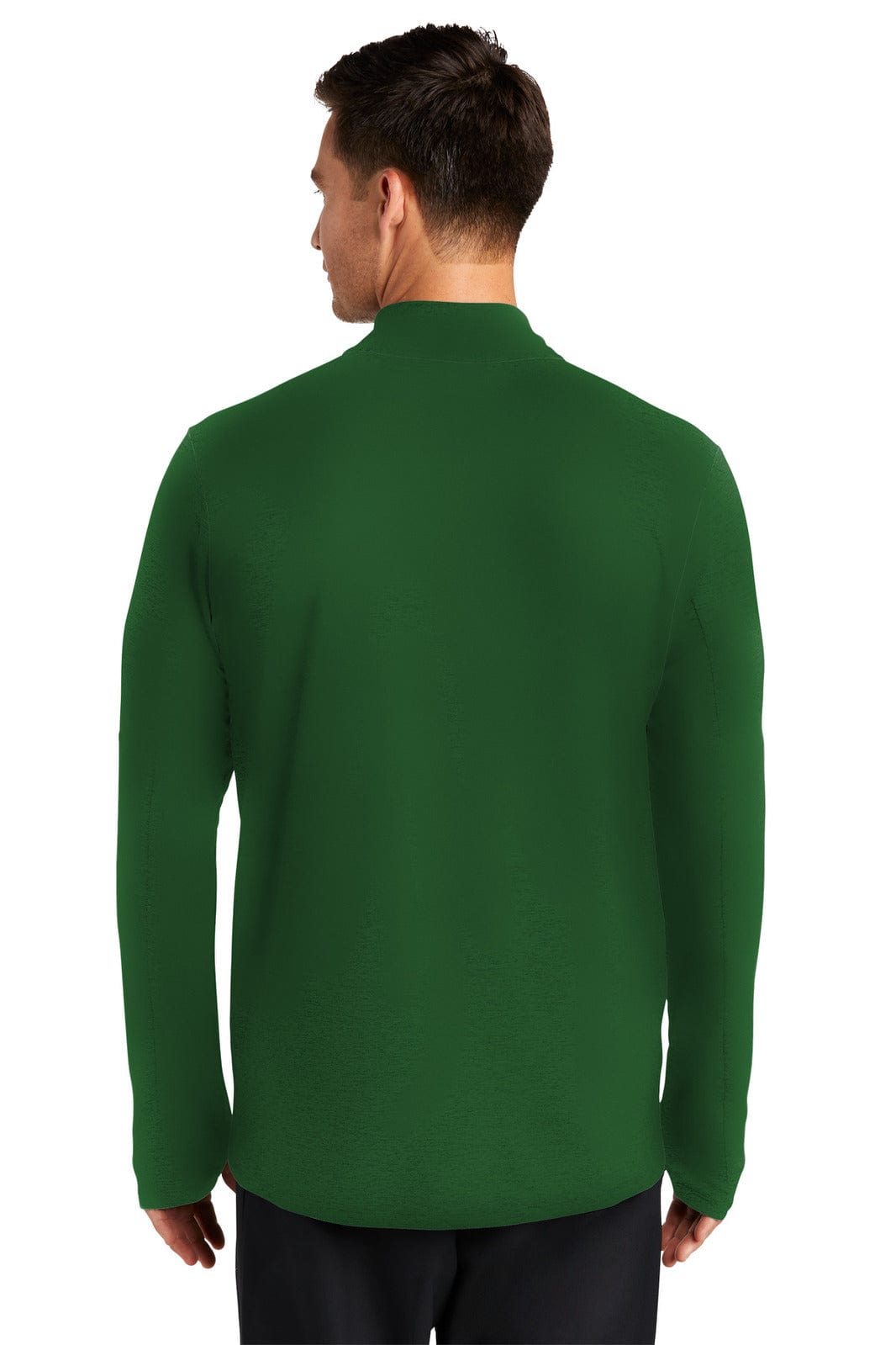 A green Nike Dri-FIT Element 1/2-zip top viewed from the back, featuring long sleeves and a fitted design.