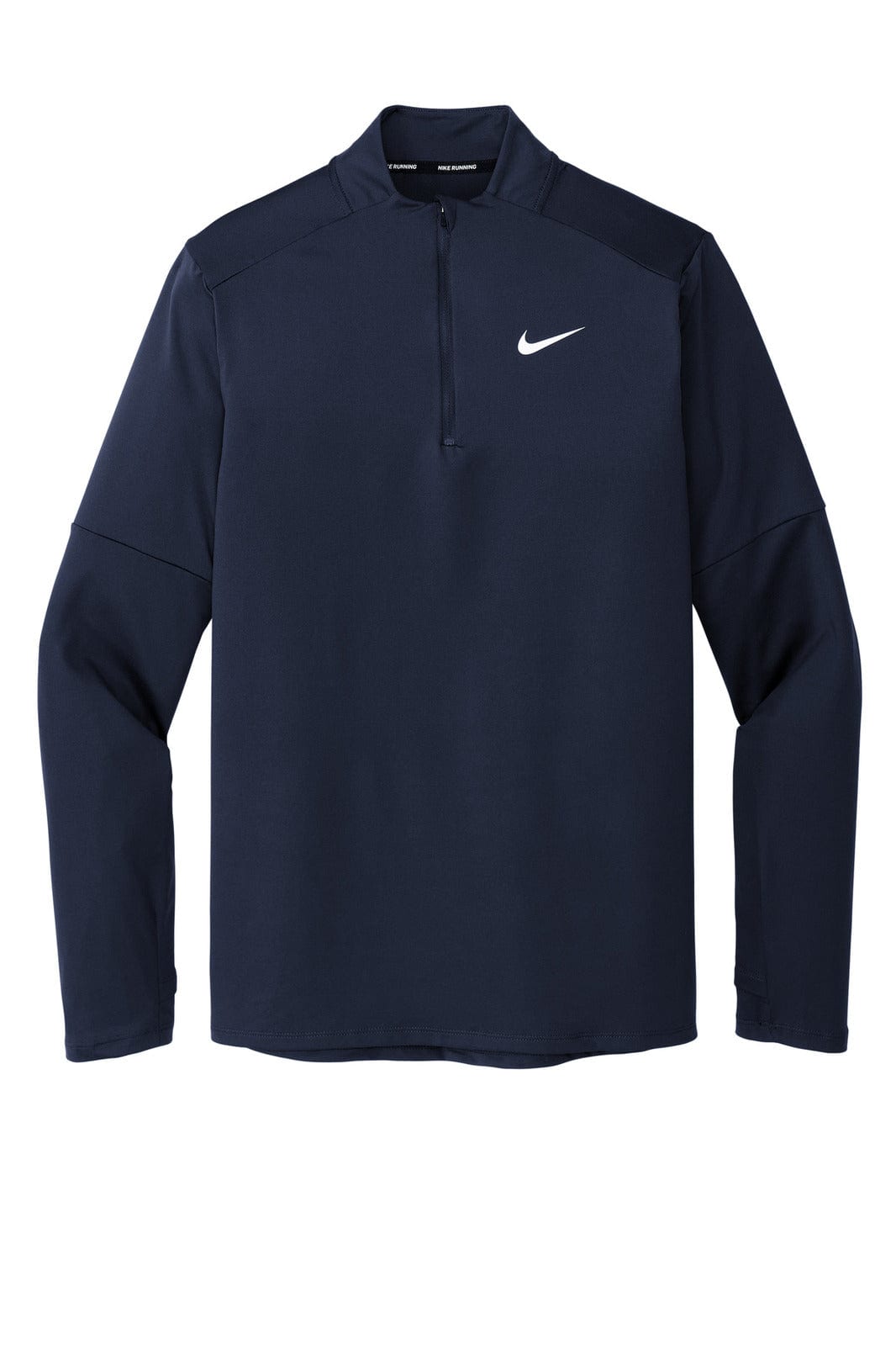 A navy blue half-zip jumper with long sleeves and a logo on the chest. Designed for comfort and performance.