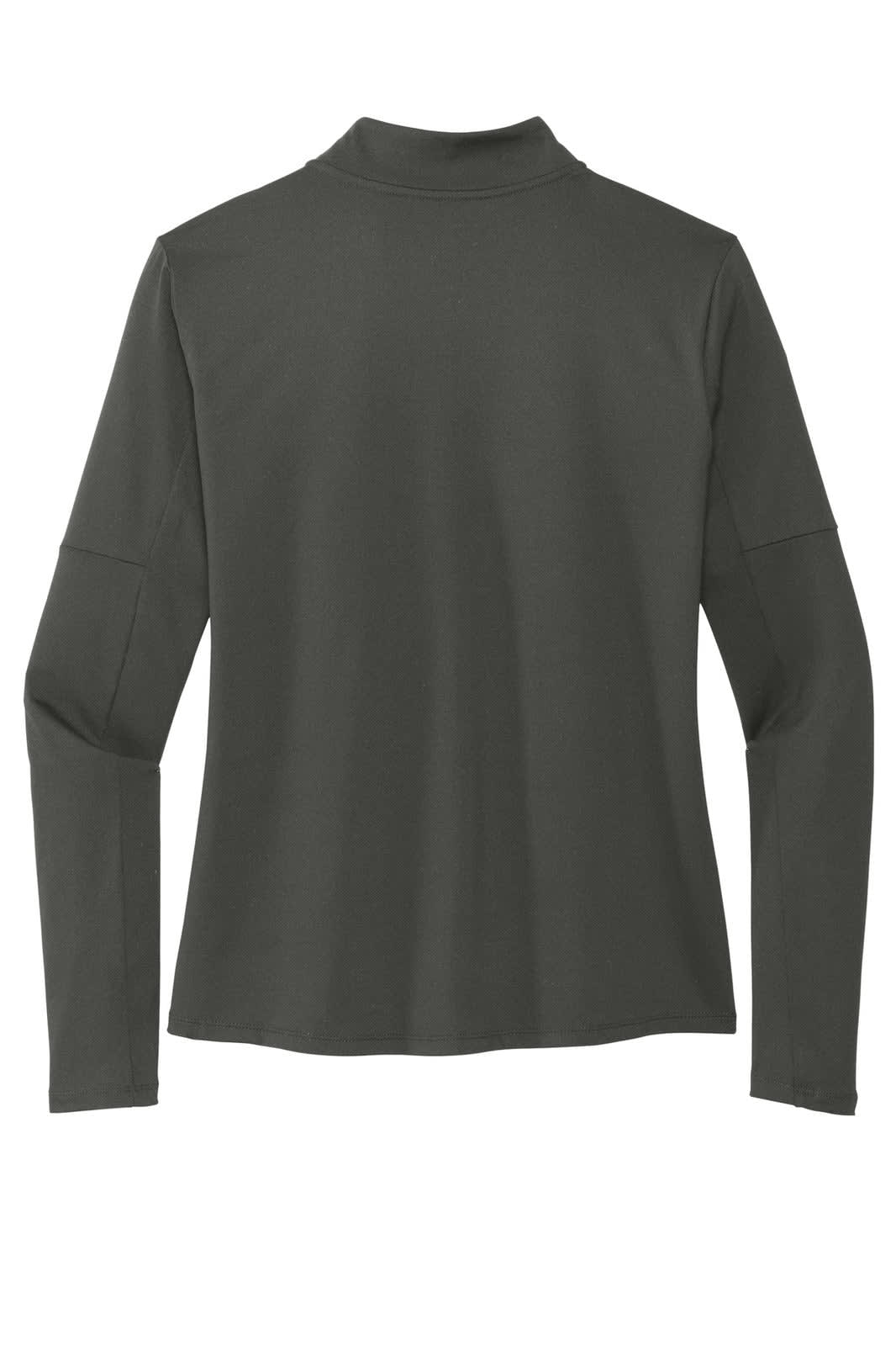 A women's dark grey long-sleeve top with a half-zip and a round neckline, featuring an unspecified logo.