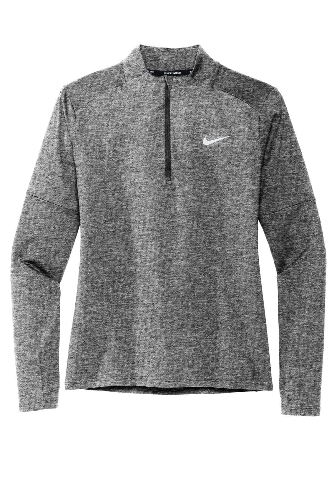 A grey Nike Ladies Dri-FIT Element 1/2-Zip Top with long sleeves and a zip collar, featuring a logo.