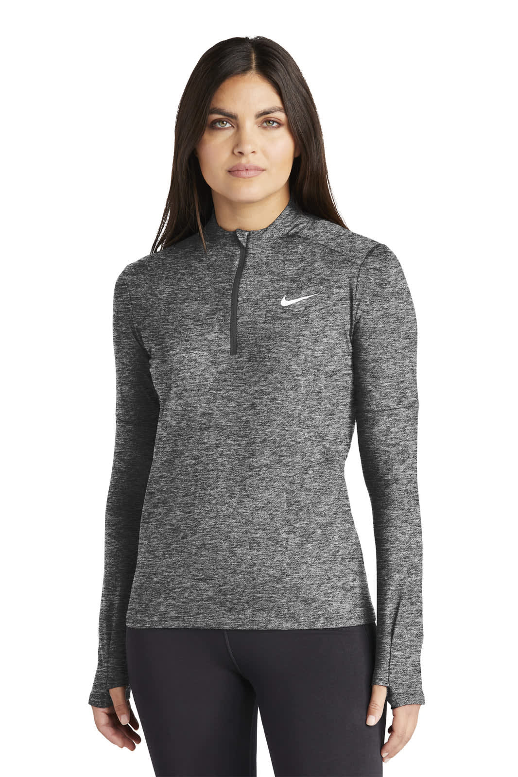 A grey Nike Ladies Dri-FIT Element 1/2-Zip Top featuring long sleeves and a half zip front.