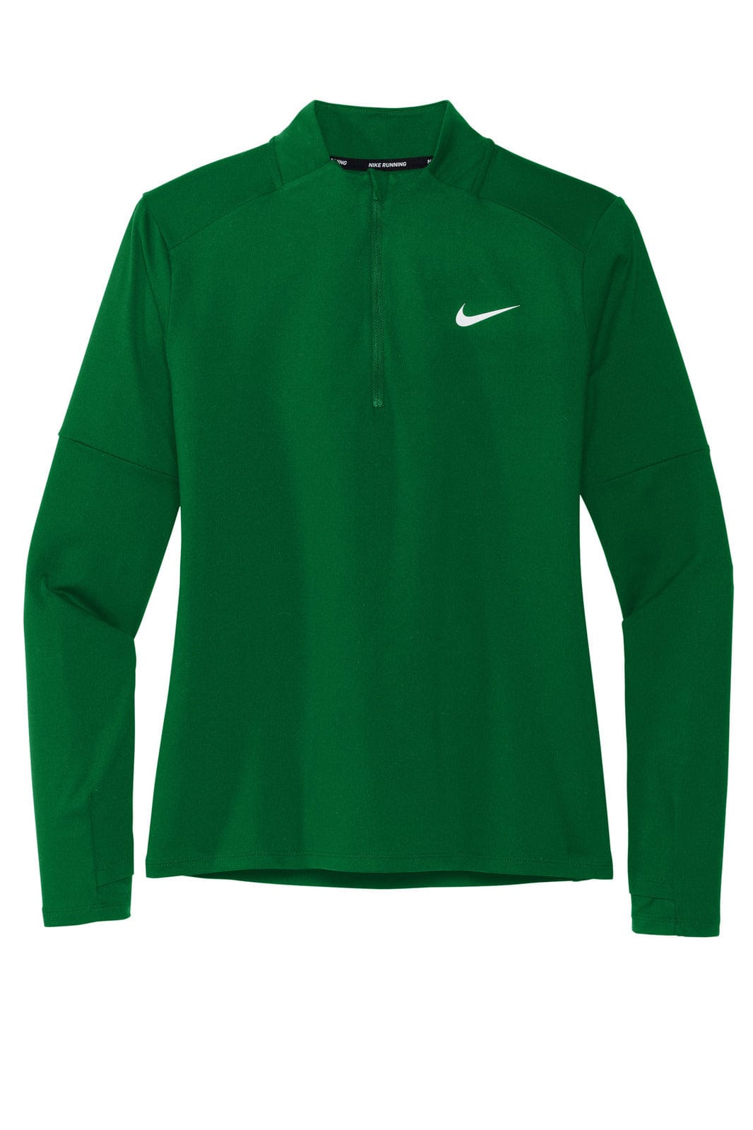 A green Nike Ladies Dri-FIT Element 1/2-Zip Top featuring long sleeves and a logo.