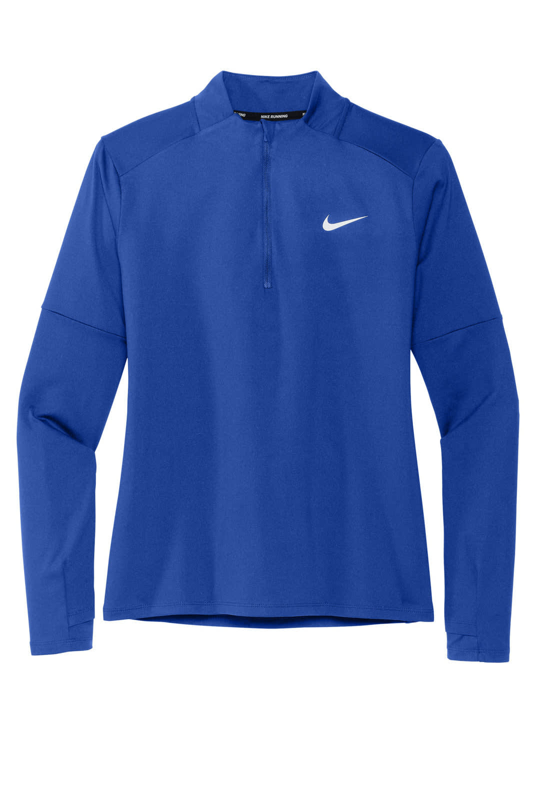 A blue Nike Dri-FIT Element 1/2-Zip Top with long sleeves and a zippered neckline. It features a small logo.