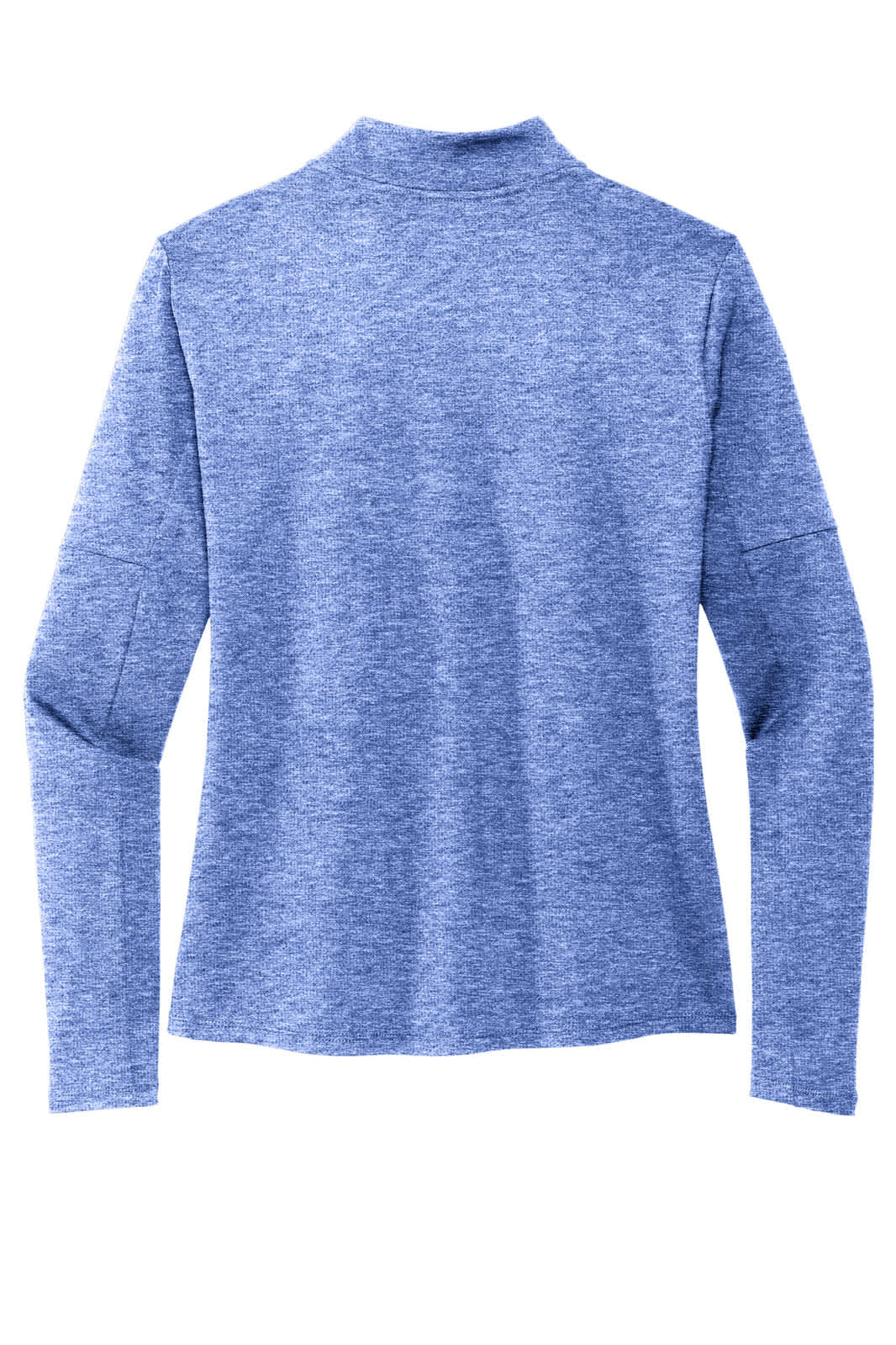 A blue long-sleeve half-zip top with a sleek design, featuring a logo on the fabric.